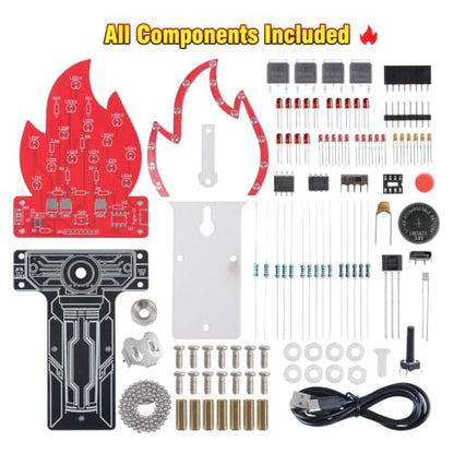 Soldering Practice Kit, DIY Flame Lamp Electronics Project | 4 Lighting Modes & 2 Activation Ways, Wall-Mountable Soldering Project Kit, Creative Desk Decor for Home & Office