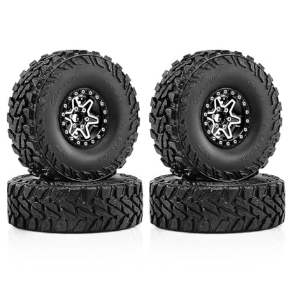 1.9" Beadlock Wheels and Tires 121mm (4.75in) for TRX4 SCX10 1/10 RC Crawler Upgrade Parts (Black-3, 4Pcs) - color: Black+P tires
