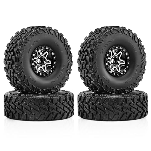 1.9" Beadlock Wheels and Tires 121mm (4.75in) for TRX4 SCX10 1/10 RC Crawler Upgrade Parts (Black-3, 4Pcs) - color: Black+P tires