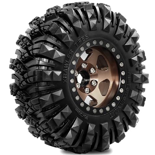 STMU Negative Offset 10.4mm 1.9 Beadlock Wheel Rims Aluminum and 1.9 RC Crawler Tires 4.33 Inch OD Foam Inserts for Traxxas TRX4 Axial SCX10 SCX10 II III RBX10 Redcat Gen 8 (Brown) - color: Brown