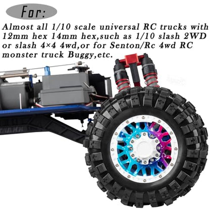 12mm/14mm/17mm RC Truck Wheel Tires for 1/10 Rustler Stampede Hoss,Granite Vorteks Big Rock,Axial Losi Redcat Rc4wd,Hard Plastic RC Truck Tires,RC Monster Truck Car Wheels,4PCS Colour - color: White&color
