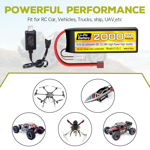 sea jump 3S Lipo Battery 11.1V 2000mAh 35C with T Plug and USB Charging Cable Suitable for RC Car Truck Boat， RC Quadcopter Aircraft, FPV Drone Battery