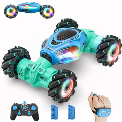Gesture RC Car,1:18 4WD Transform Off-Road Stunt Car with Gesture & Remote Control, 360° Flips Drift Vehicle with LED Lights Music, All Terrain Toy Cars Gifts for Boys Girls Age 6-12 - style: 1:18 Blue