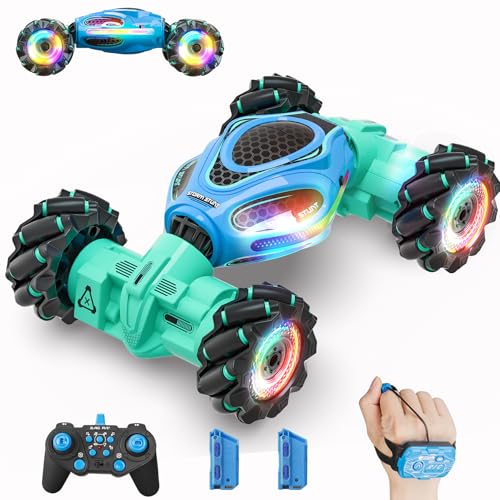 Gesture RC Car,1:18 4WD Transform Off-Road Stunt Car with Gesture & Remote Control, 360° Flips Drift Vehicle with LED Lights Music, All Terrain Toy Cars Gifts for Boys Girls Age 6-12 - style: 1:18 Blue