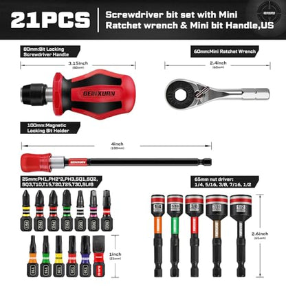 21 Pieces Tool Kit Include Mini Ratchet Wrench, S2 Steel Screwdriver Bit, Mini Screwdriver Handle, Magnetic Locking Bit Holde, Socket Wrench Nut Driver Set. Portable Hand Tools Set for Repair - style: RM021-US