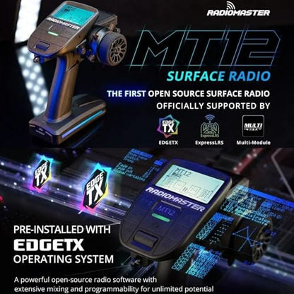 HTLNUZD Radiomaster MT12 Edgetx Open-Source Radio Controller | 2.4G 4in1 Multi-Protocol | for RC Cars, Boats & Surface Vehicles | Upgraded Version