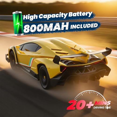 Remote Control Car 1:24 Licensed Lamborghini 2.4G RC Drift Car,yellow | rc car with LED Lights 2.4GHz 4WD 15KM/H Fast Speed Control Rechargeable Battery 800mah Birthday for Kids Boys 8-12 - color: Yellow