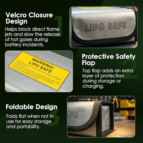LiPo Battery Safety Bag, Fire-Resistant Storage Pouch for Charging & Storage, (5.5× 3.7 × 2 in), 2 Pack - color: Silver