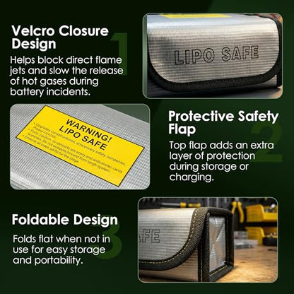 LiPo Battery Safety Bag, Fire-Resistant Storage Pouch for Charging & Storage, (5.5× 3.7 × 2 in), 2 Pack - color: Silver