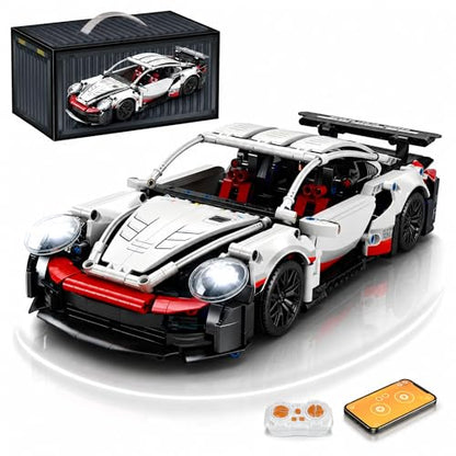 RC Car Building Kit, 1:14 App Control Car Kit with LEDs | car kit with 825 pieces, LED lights plus app and remote control; built for display, collection, gifting, and remote play.