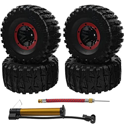2.2" Rubber Tires Inflatable OD135mm & 12mm Hex Hub Plastic Beadlock Wheel Rims Compatible with Axial SCX10 Tamiya CC01 TF2 Traxxas 1/10 RC Monster Truck Crawler (Red) - color: Red