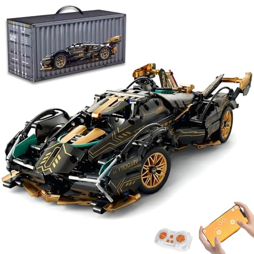 RC Car Building Kit, 1:14 App Control Car Kit with LEDs | car kit with 975 pieces, LED lights, motorized functions, and dual control; built for collection, display, gifting.