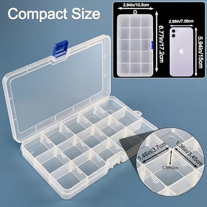 Qualsen 15 Girds Bead Organizer with Adjustable Dividers(4 Pack), Tackle Box Organizer and Small Plastic Organizer Box for Jewelry, Beads, Earrings, Crafts, Screws and Fishing Tackles Small Items - size: 15 Gird-4pcs