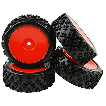 4-Pack RC Rubber Tires 12mm Hex RC Wheels and Tires Set for 1/10 On Road Racing Car 1/14 1/16 Scale Buggy, Red