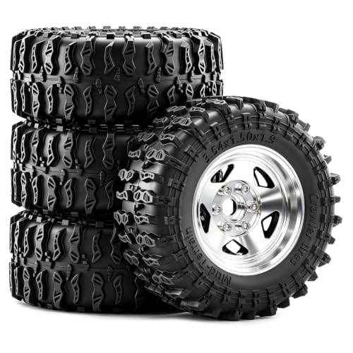 1.9" Beadlock Aluminum Wheels and 90mm Soft Rubber Tires for MJX Hyper Go H12Y, MN128, 1/12 RC Crawler Upgrade Parts, Set of 4 with Foam Inserts