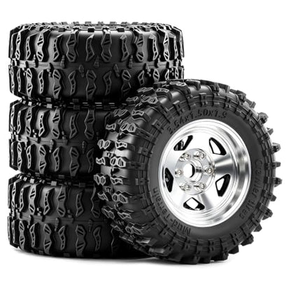 1.9" Beadlock Aluminum Wheels and 90mm Soft Rubber Tires for MJX Hyper Go H12Y, MN128, 1/12 RC Crawler Upgrade Parts, Set of 4 with Foam Inserts