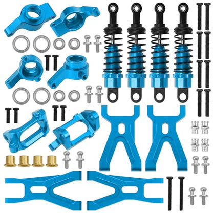 Aluminum Steering Knuckles Kit Swing Arm A-Arms & Shock Absorbers Compatible with Wltoys 1/18 A949 A959 A969 A979 K929 RC Car (Blue) - color: Blue