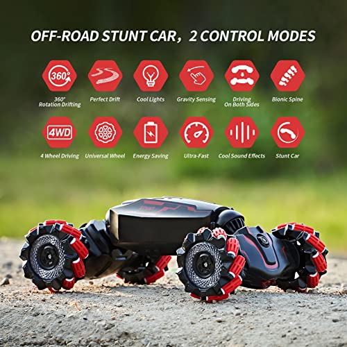 TADOZIC 4WD Remote Control Gesture Sensor Car,Hand Controlled RC Stunt Car,Double-Sided Vehicle 360° Rotation with Light and Music Spray, Watch Toy Cars for Boys & Girls Birthday - color: Red