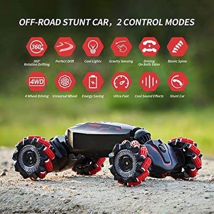 TADOZIC 4WD Remote Control Gesture Sensor Car,Hand Controlled RC Stunt Car,Double-Sided Vehicle 360° Rotation with Light and Music Spray, Watch Toy Cars for Boys & Girls Birthday - color: Red
