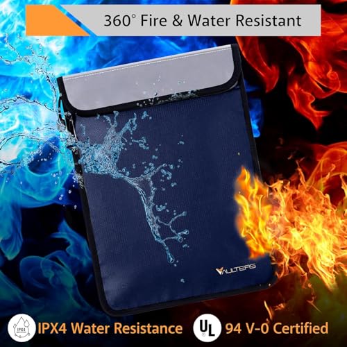 Upgraded Two Pockets Fireproof Document Bag (2000℉), 15”x 11” Fire Proof Bag for Documents with Zipper, Waterproof Document Pouch for Valuables, Legal Documents Safe Storage (Blue) - color: Blue