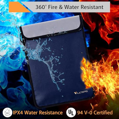 Upgraded Two Pockets Fireproof Document Bag (2000℉), 15”x 11” Fire Proof Bag for Documents with Zipper, Waterproof Document Pouch for Valuables, Legal Documents Safe Storage (Blue) - color: Blue