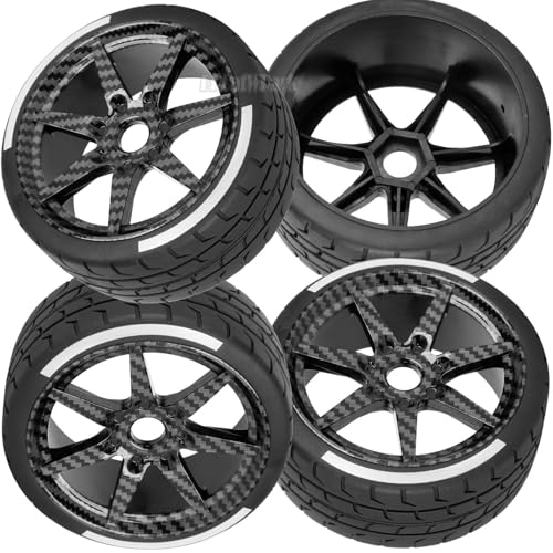 RC Highway Tires Wheel for 1/7 Infraction 6S BLX/Limitless,1/8 Typhon 6s BLX,7 Spokes Wheel Rim & Rubber Highway Tires RC Drift Tires,Black Carbon Surface (New) - color: (Black)carbon Surface - (4pcs Highway Tires)