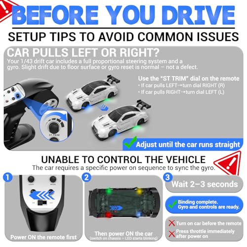 RC Drift Car, 1/43 Mini RC Drift Car with Gyro, 2.4GHz Full Proportional Control, 20M/H 4WD High Speed Remote Control Alloy, LED Lights & Drift Tires, Toys Gift for Adults, Boys and Girls - color: White