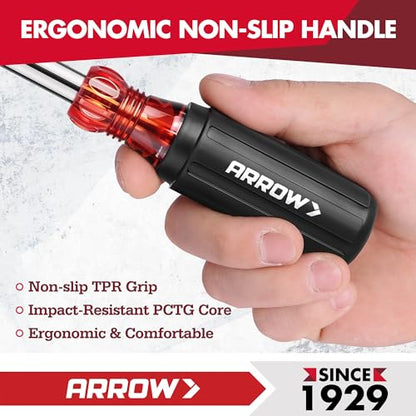 ARROW 7 PCS SAE Nut Driver Set with 1-Inch Hollow Shaft | Non-Slip Grip, Cr-V Steel, Hex Sizes 3/16, 1/4, 5/16, 11/32, 3/8, 7/16, 1/2-Inch, Easy for Tightening and Unscrewing