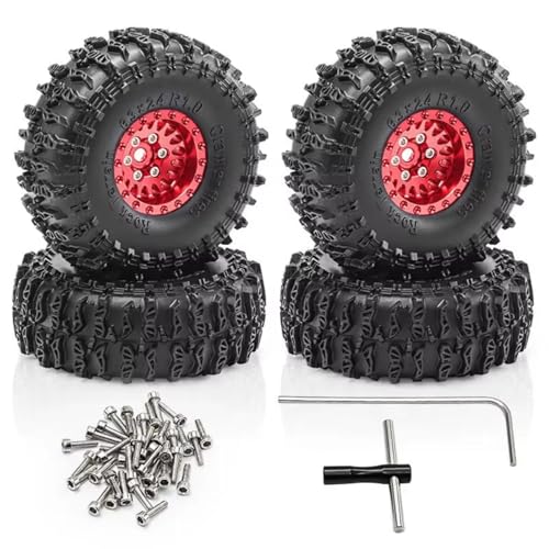 Rc Accessories Parts for Traxxas for TRX4M for Axial for SCX24 1/18 RC Car Upgrades Parts 4pcs 63mm 1.0inch Metal Beadlock Wheel Tire Set(Red) - color: Red