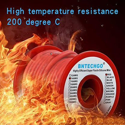 BNTECHGO 14 Gauge Silicone Wire Red 40ft Stranded Tinned Copper Wire | Flexible 14 AWG Stranded Wire Silicone Rubber Insulation For RC Models, Drone, Robot, Battery, EV Charger, 3D Printer, DIY - color: Red, size: silicone wire 40ft