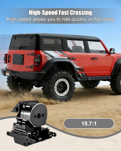 Upgraded Dual Speed Gearbox Fit for Traxxas TRX4M 1/18 RC Crawlers | 15.7:1/56.6:1 High & Low Transmission, Metal Gears, Fits for Defender Bronco K10 F150 Black - color: Black