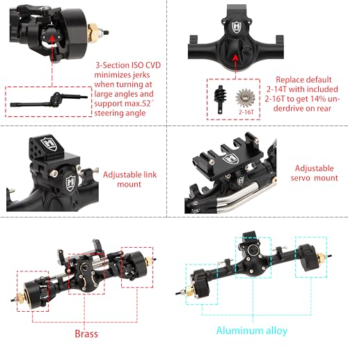 MEUS RACING Mullet Setup SCX24 V2 Axles with 3-Section CVD for Axial 1/24 SCX24 RC Crawler (Black) - color: Black