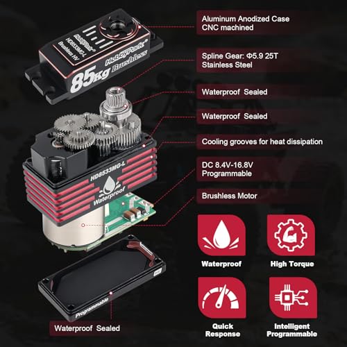 HobbyPark Direct Powered Fast Speed RC Steering Servo Brushless High Torque 85kg / 1380oz-in Powerful for 1/7 1/8 1/10 RC Crawler Truck Short Course Buggy Car Basher Bashing Upgraded Servos