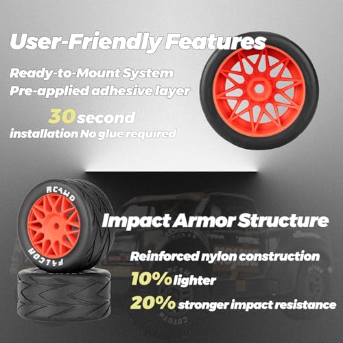 RCAWD for Losi 1/12 RC Racecar On-Road Car Pre-Glued Wheel Tire Sets, Balance Grip & Durability Nylon Rubber 8mm Hex Adapter 4mm Tires Upgrades Parts All Terrain Adaptation 4pcs Red - color: Red