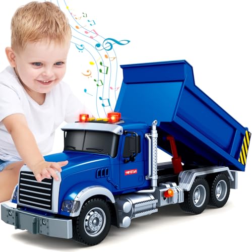 Bstoyder Kids Toys for 3 4 5 6 7 8 Years Old Boys, Large Dump Truck Toy with Lights, Sounds, Blue Toddler Friction Powered Truck Vehicle Toy for Boys Girls Birthday Gifts - style: Dump Truck