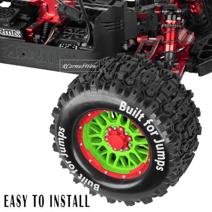 1/8 1/10 17mm Hex RC Truck Tires,Wheels and Tires for 1/10 E-Revo T-Maxx Summit,1/8 Kraton Outcast 6S,Sledge,Buggy Rubber Tyres and Rims w/Foam Insert for RC Off-Road Car,Green-Red - color: Green&red(4pcs)