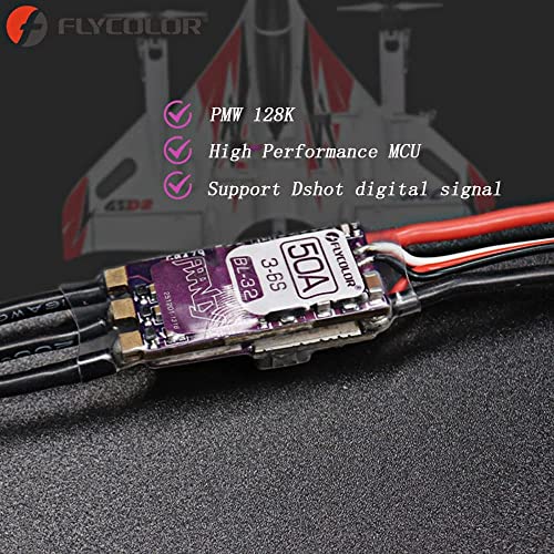 FLYCOLOR Francy2 50A Brushless ESC Speed Controller Support 3-6S BEC 5V/3A BL32 Dshot with XT60 & 3.5mm Bullet Plugs for RC Airplane P5B Sailplane