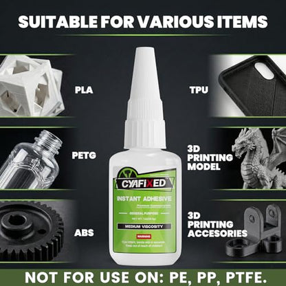 3D Printer Plastic Super Glue Clear 1oz, Medium Superglue Repair 3D Printing Miniature PLA PETG, All Purpose Instant Waterproof Cyanoacrylate Adhesive Bonding for Metal Glass Ceramic Wood Rubber - size: 1 oz