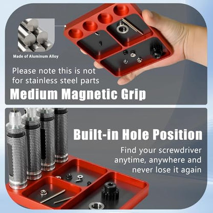 Magnet Tool Tray Aluminum Alloy Screw Tray with Tool Holder RC Parts Fixing for 1/10 RC Cars, Drones, Phone, Computer, Eyeglass, Electronic Multi-Compartment Anti-Loss Organizer Storage Box (Red - color: Red