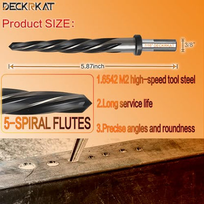 7/16" Reamer Drill Bit for Metal, M2 HSS Taper Reamer for Steel, Alloy, Wood, Plastic to Align, Enlarge Holes – 5-Spiral Flutes,3/8" Non-Slip Shank, 11mm Car Reamer, Bridge Construction Reamer - size: 7/16"