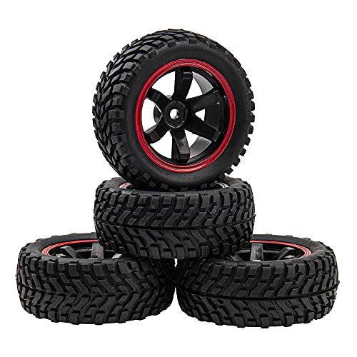 12mm Hex Hub 75mm/2.95'' Rubber Tires & Plastic Wheel Rims with Foam Compatible with HSP Tamiya HPI Kyosho 1/10 On-Road Touring Car,WLtoys 1/14 144001 RC Buggy (6-Spoke) - style: 6-Spoke
