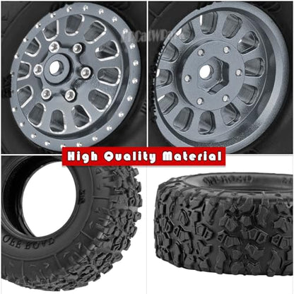 RC 1.3 in Wheel Tires for 1/18 TRX4M RC Crawler Car,Aluminum 1.3 Beadlock Wheel Rims and Rubber Tires w/Sponge,RC Truck Tires,Titanium - color: Titanium - (1.3 Tires)