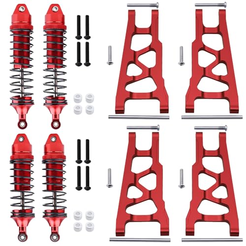 HobbyPark Front & Rear Aluminum Suspension Arms Set and Full Metal Shock Absorber Assembled for 1/10 Traxxas Slash 4x4 Hop-ups,Replacement of 3655x 5862 (Red)