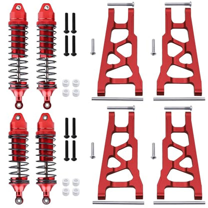 HobbyPark Front & Rear Aluminum Suspension Arms Set and Full Metal Shock Absorber Assembled for 1/10 Traxxas Slash 4x4 Hop-ups,Replacement of 3655x 5862 (Red)
