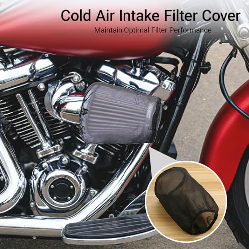 Cold Air Intake Filter Cover, Thickened Dust-proof Water-proof Motorcycle Universal Air Intake Cover Filter Sock for High Flow Cone Air Filter Compatible with Harley Davidson Touring (Large)