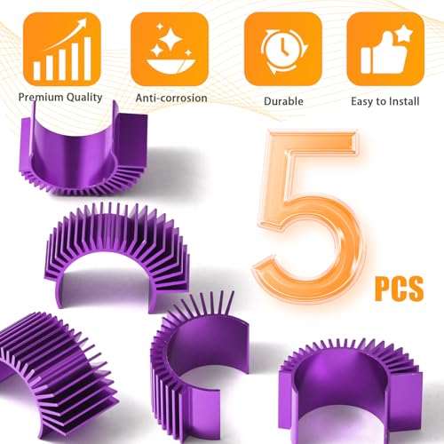 5PCS Aluminum Heatsink Electric Engine Motor Heat Sink Cooling Fins Replacement for #03300 Compatible with 1/10 HSP Traxxas HPI Tamiya Losi 550 540 3650 Size Brushed/Brushless Motor(Purple) - style: Purple