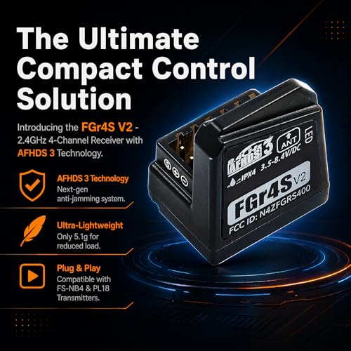 FGR4S V2 Receiver AFHDS 3 Built-in Single-Antenna Bidirectional PWM/PPM/IBUS Output Receiver for NB4 PL18 RC Transmitter for RC Car Boat