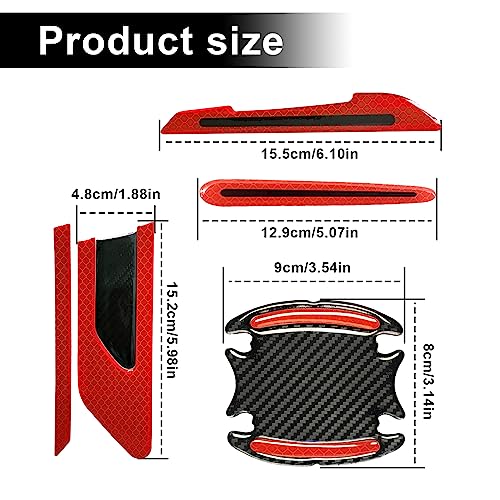 12Pcs Red Reflective Car Sticker Set Rearview Mirror Reflective Stickers Side Stickers Door Handle Sticker 3D Carbon Fiber Anti Scratches Protective Films - color: red