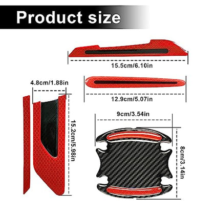 12Pcs Red Reflective Car Sticker Set Rearview Mirror Reflective Stickers Side Stickers Door Handle Sticker 3D Carbon Fiber Anti Scratches Protective Films - color: red