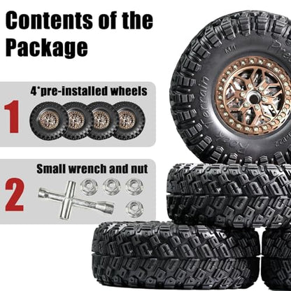 2.2 RC Crawler Tires 1/10 Beadlock Wheels 12mm Hex, Mud Terrain Rock Tires Soft Rubber 5.0x1.9, Aluminum Beadlock Rims 5.5mm Offset, RC Wheel Tire Set for SCX10 TRX4 TRX6 Gen8 VS4-10 D90 CFX - color: Bronze